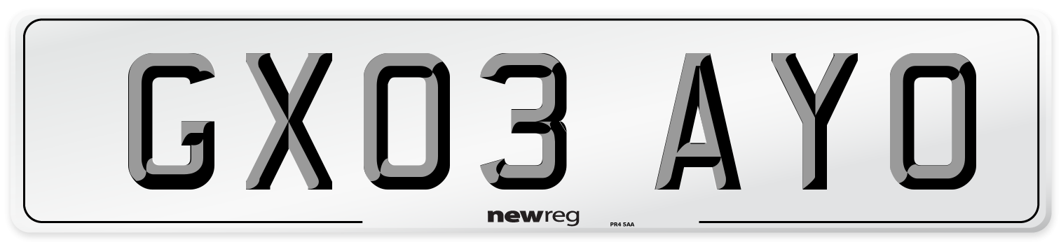 GX03 AYO Number Plate from New Reg